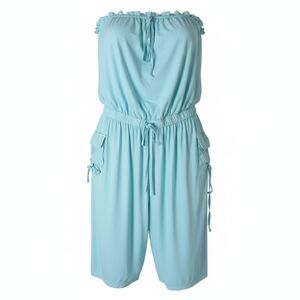 Fashion to figure soft mint strapless ruffle plus size jumpsuit size 1X